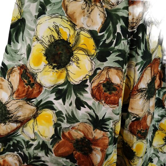 Vintage 50s Boat Neck Fit Flare Dress Size XS Yellow Brown Floral Print Sequin - Picture 11 of 16